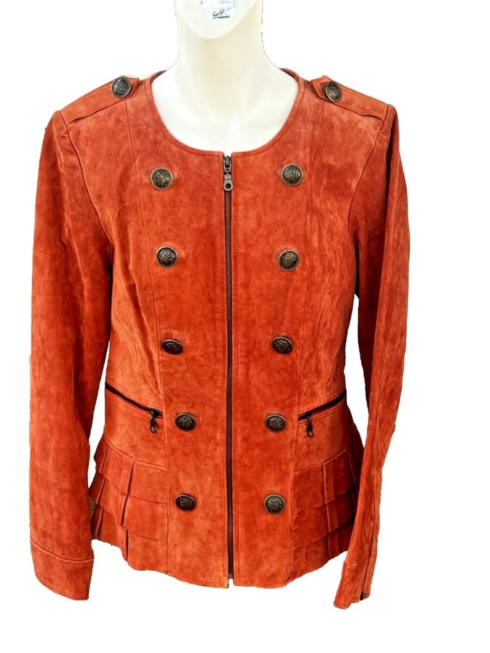 Vintage Shareif Genuine Suede Leather Jacket Medium Rust Orange Western 70s Zip